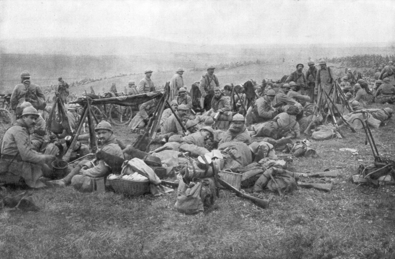 French troops rest in Verdun, France, in 1916. Verdun was the site of the longest battle of World War I.