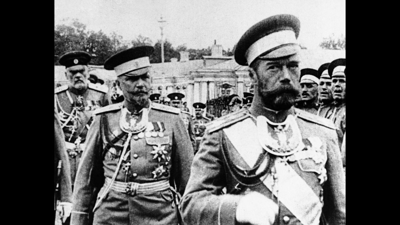 Czar Nicholas II of Russia, right, reviews the palace guard just prior to the Russian Revolution of 1917.