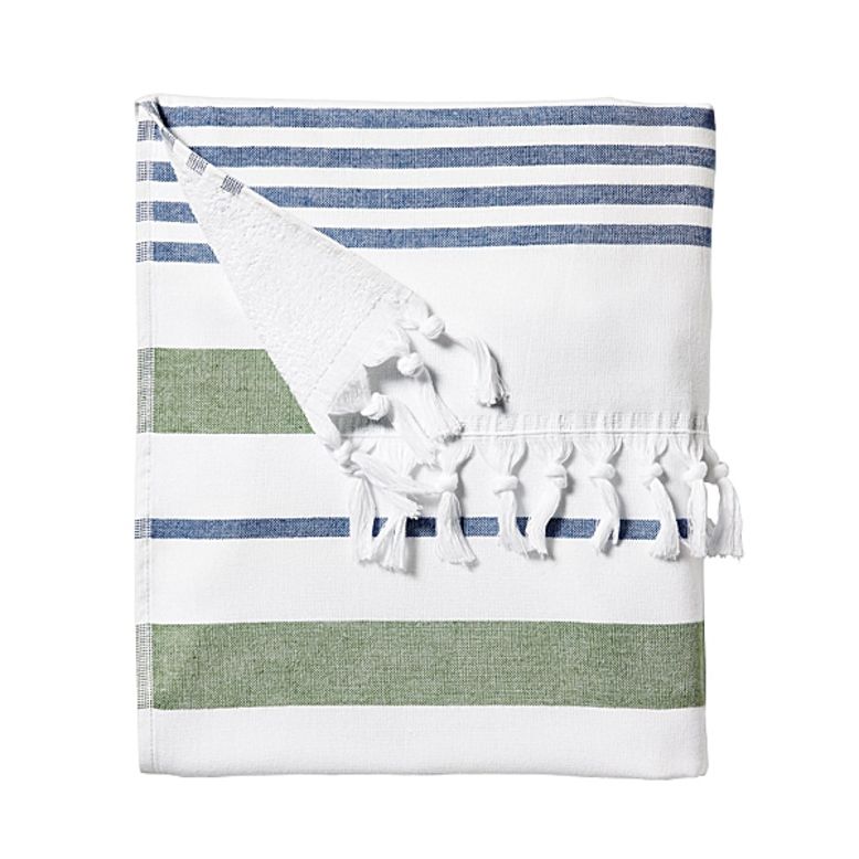 This Turkish-inspired towel doubles as a sarong out. Serena & Lily Fouta Beach Towel, <a href="https://www.cnn.com/2014/06/26/living/gallery/summer-weekend-packing/serenaandlily.com" target="_blank">serenaandlily.com</a>.