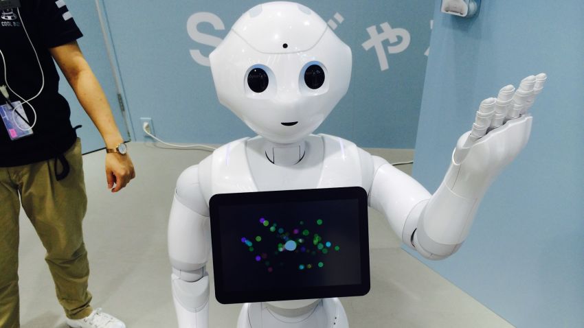 Touted as the first robot to read human emotions, Pepper greets customers at the SoftBank store.