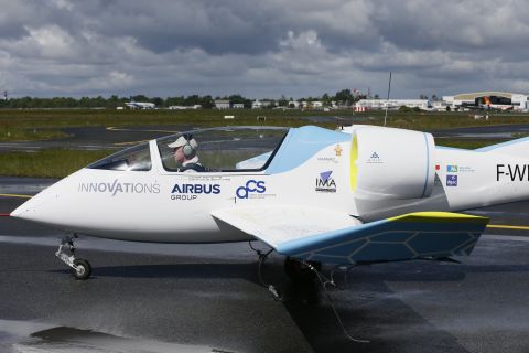 Airbus tested its electric E-Fan plane for the first time publicly in April 2014, in Bordeaux, France.