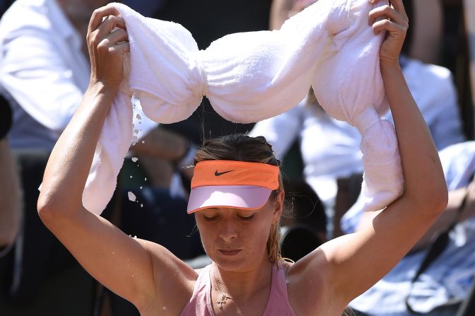 After some tough matches in the lead-up to the final, Sharapova keeps cool in between games.