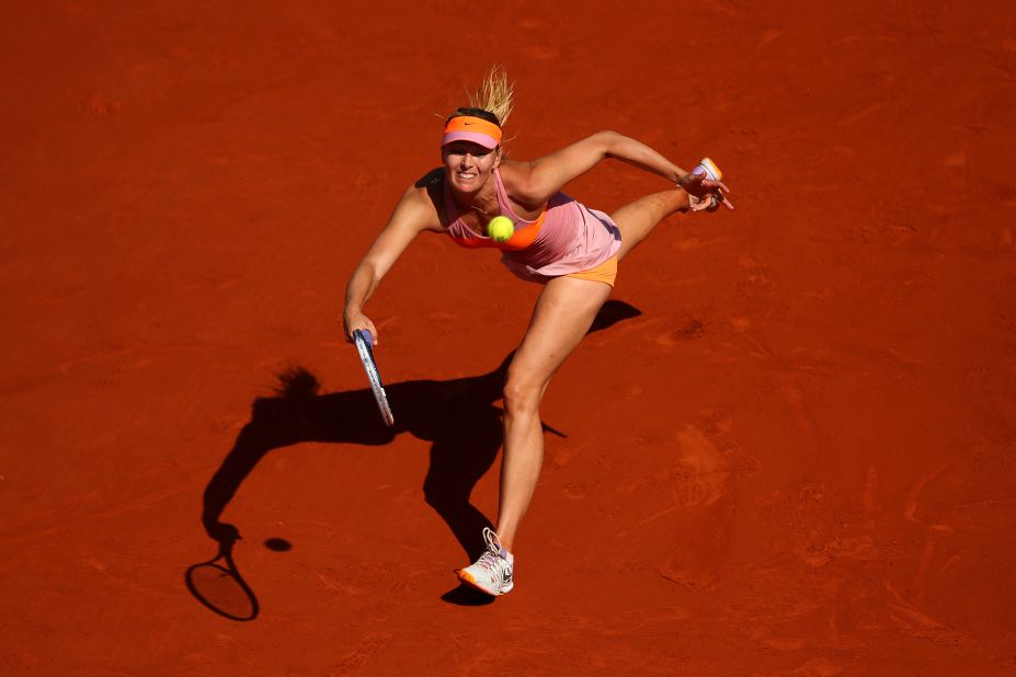 Under sunny Parisian skies, Sharapova takes a 4-2 lead as she breaks Halep in the fifth game of the decisive third set.