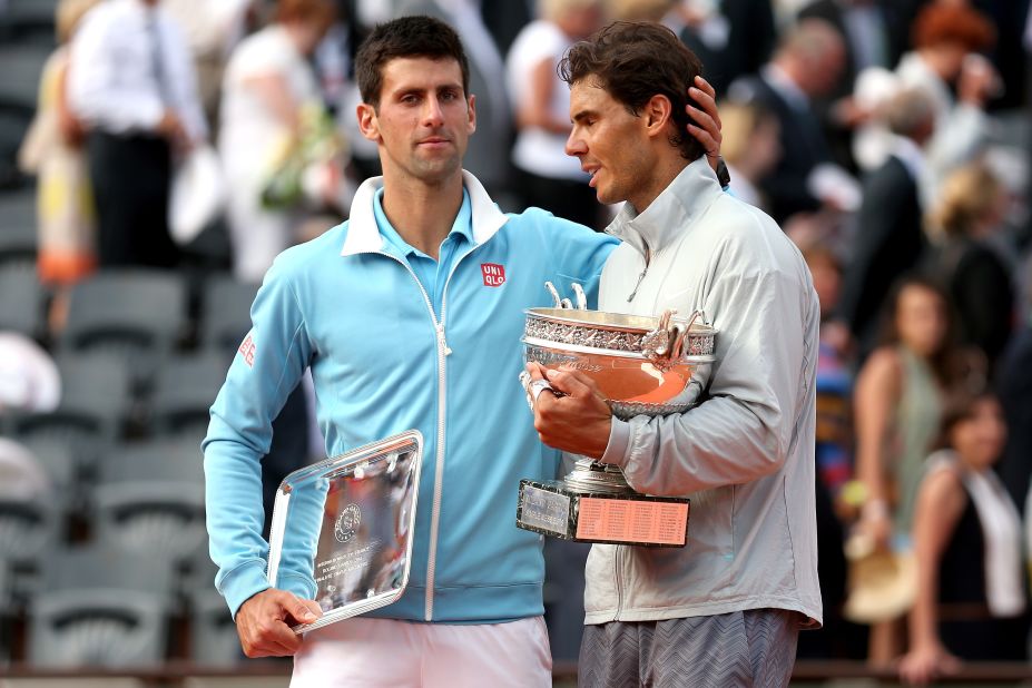 Djokovic is left to reflect on another missed opportunity at the French Open as he congratulates an emotional Nadal.