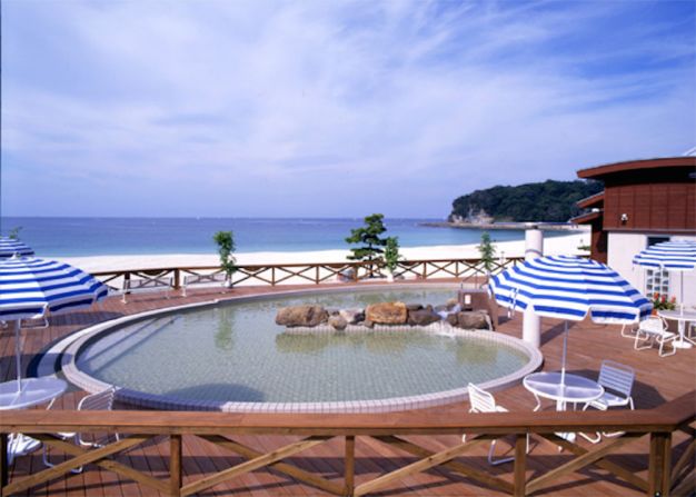 Shirahama's open-air beachside onsen -- swimsuits permitted -- is a nice way to warm up post swim.