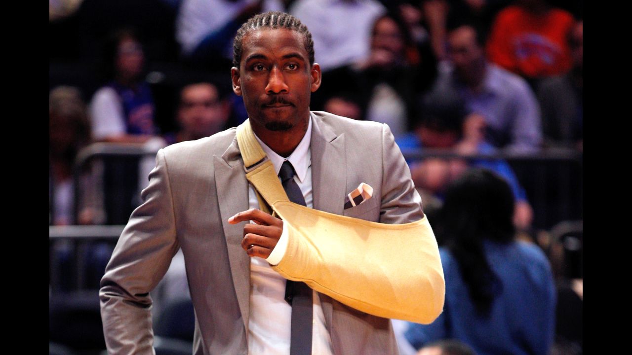 <strong>Amar'e Stoudemire: </strong>After his Knicks lost 104-94 to the Miami Heat in the 2012 NBA playoffs, Stoudemire made the boneheaded decision to punch a glass case containing a fire extinguisher. The big man lacerated his nonshooting hand and missed the third game of the series. He'd return for Game 4, but it wouldn't be enough, as the Heat dismissed the Knicks in five games.