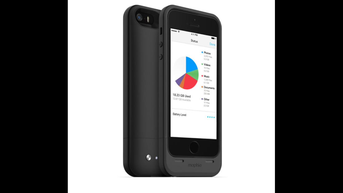 The <a href="http://www.mophie.com/shop/space-pack" target="_blank" target="_blank">Mophie Space Pack</a> ($149) is three phone helpers in one. Made for the iPhone 5 and 5S, it serves as a protective case and a charger, as well as providing up to 32GB of additional storage space.