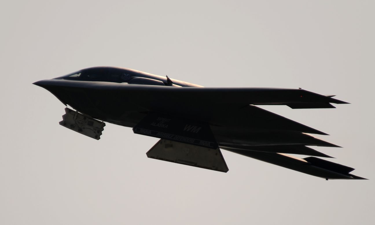 A B-2 takes flight from Whiteman in April 2011. The B-2 is operated by a crew of two -- a pilot in the cockpit's left seat and a mission commander in the right.