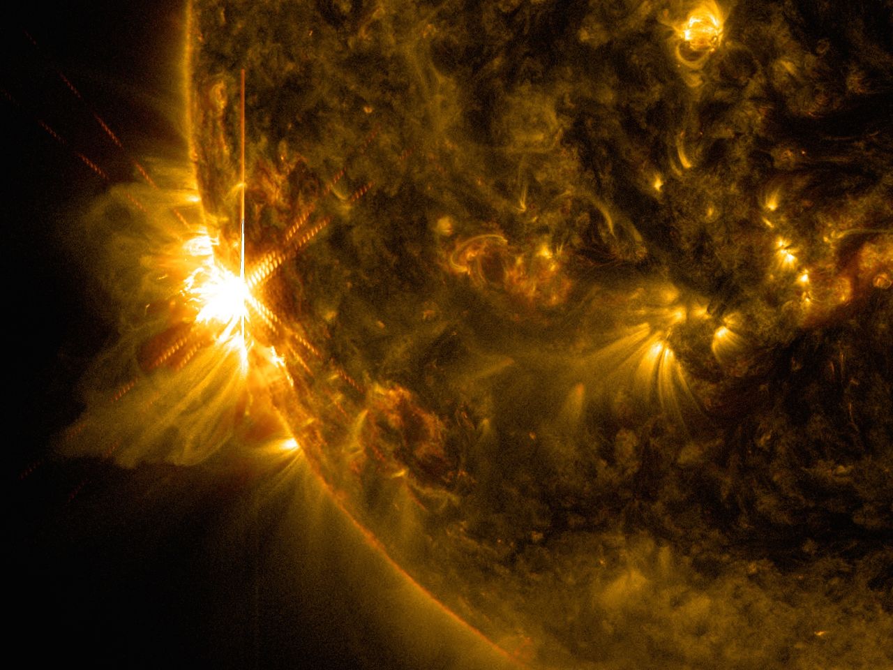 NASA's Solar Dynamics Observatory, which observes the sun 24 hours a day, captured this image of a solar flare on June 10, 2014.  