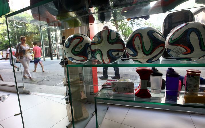 Brazucas joined tourist merchandise on the shelves in Rio in time for the 2014 World Cup. Adidas is selling the official match ball for $160 in the U.S.