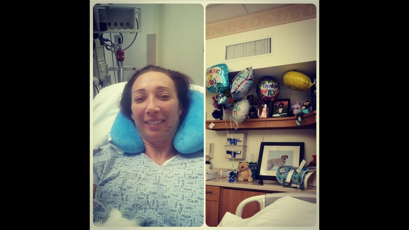 Former Olympic swimmer Amy Van Dyken-Rouen, who severed her spine in an all-terrain vehicle accident, posted a photo of herself <a href="http://instagram.com/p/pETrcltZcl/" target="_blank" target="_blank">in the hospital</a> on Tuesday, June 10. "Doing great today," she said. "My room is the most decorated in ICU. Thx for ur thoughts & prayers!"