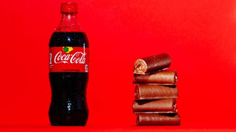 <strong>Soda: Coca-Cola.</strong><br />A 20-ounce bottle of Coca-Cola Classic contains 65 grams of sugar, which is the same amount of sugar found in five Little Debbie Swiss Rolls.