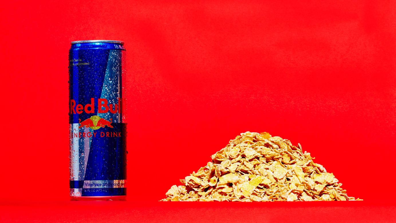 Three-quarters of a cup of generic-brand frosted flakes contains about 11 grams of sugar. This 16-ounce can of Red Bull has 52 grams of sugar. Red Bull and many of the companies in this gallery offer lower or no-sugar versions of their drinks. "Nearly half -- 45% -- of all non-alcoholic beverages contain 0% (sugar)," said Christopher Gindlesperger, spokesman for the American Beverage Association.