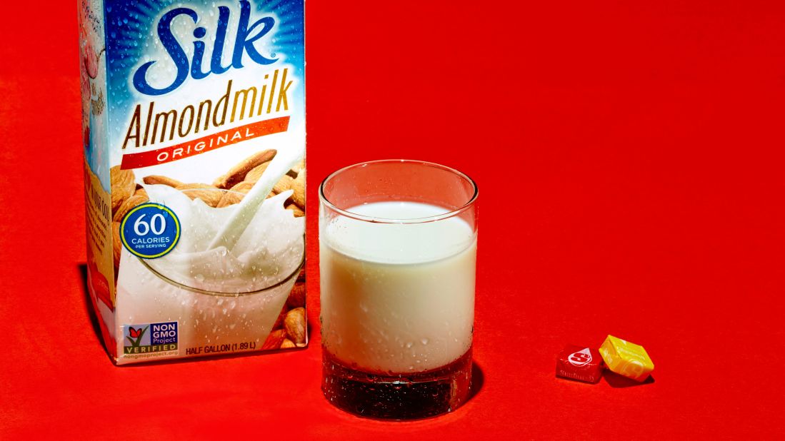 <strong>Milk: Silk Almond Milk Original.</strong><br />A glass of original almond milk contains 7 grams of sugar. Unsweetened almond milk has 0 grams. 
