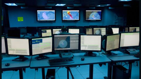 A Raytheon mock-up of a Zumwalt operations center roughly similar to the facility aboard the Navy's newest destroyer.