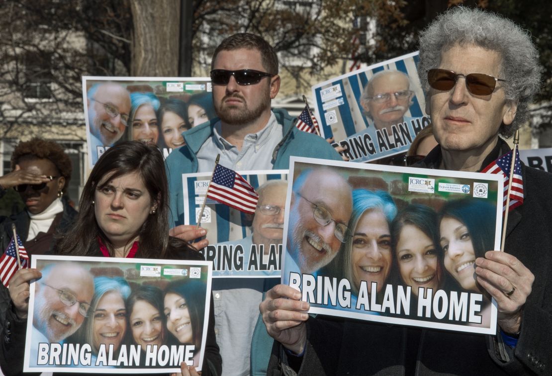 Supporters rally on behalf of imprisoned U.S. citizen Alan Gross in Lafayette Park in Washington.