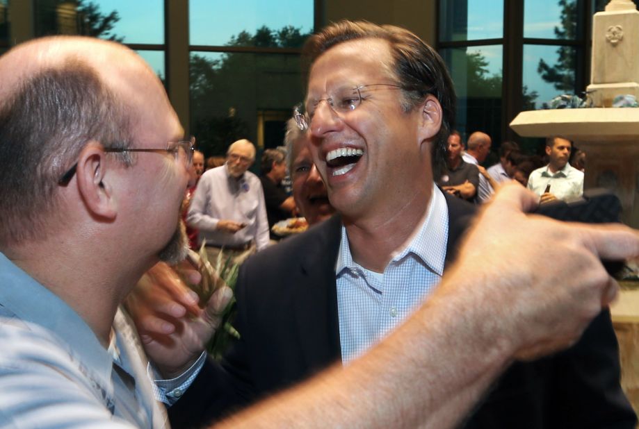 2014:  House Majority Leader Eric Cantor lost the Republican primary to college professor Dave Brat, a political novice. Brat seen Tuesday night in Richmond, Virginia.
