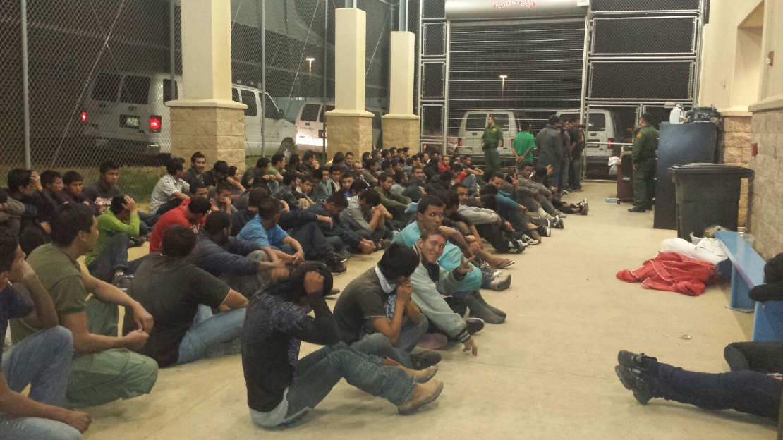 Another photo released by Rep. Cuellar's office shows immigrants housed at a crowded Customs and Border Protection detention facility a in South Texas. 