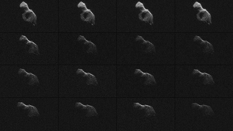 NASA scientists used Earth-based radar to produce these sharp views of the asteroid designated<a href="index.php?page=&url=http%3A%2F%2Fwww.nasa.gov%2Fjpl%2Fasteroid%2Fgiant-telescopes-pair-up-to-image-near-earth-asteroid%2Findex.html%23.U5nrgii4SEK" target="_blank" target="_blank"> "2014 HQ124"</a> on June 8, 2014. NASA called the images "most detailed radar images of a near-Earth asteroid ever obtained."