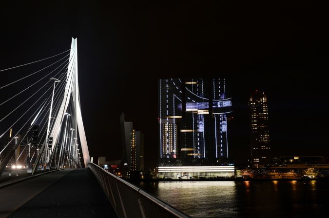 The A15 project, the largest projection mapping in Europe, on Rotterdam's largest skyscraper