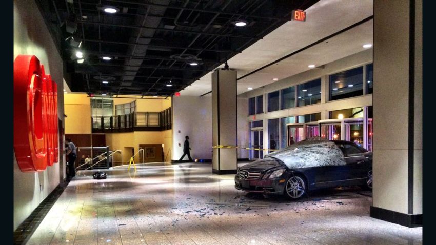 Gerlmy Todd, 22, drove his Mercedes into the CNN Center early Friday morning.