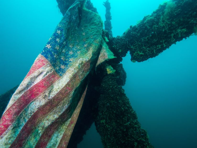 While diving in Dutch Springs in Bethlehem, Pennsylvania, <a href="http://ireport.cnn.com/docs/DOC-1142723">Christian Baki</a> found this American flag still attached to a Sikorsky H-37 helicopter that was submerged in the freshwater quarry.