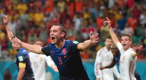 De Vrij celebrates after scoring the team's third goal.