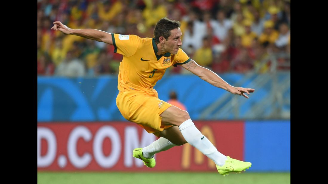 Australia midfielder Mark Milligan is pictured during the game.