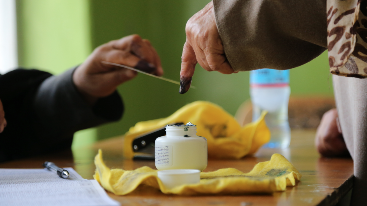 Ink on the finger indicates that a person has voted in Afghanistan's presidential runoff election.