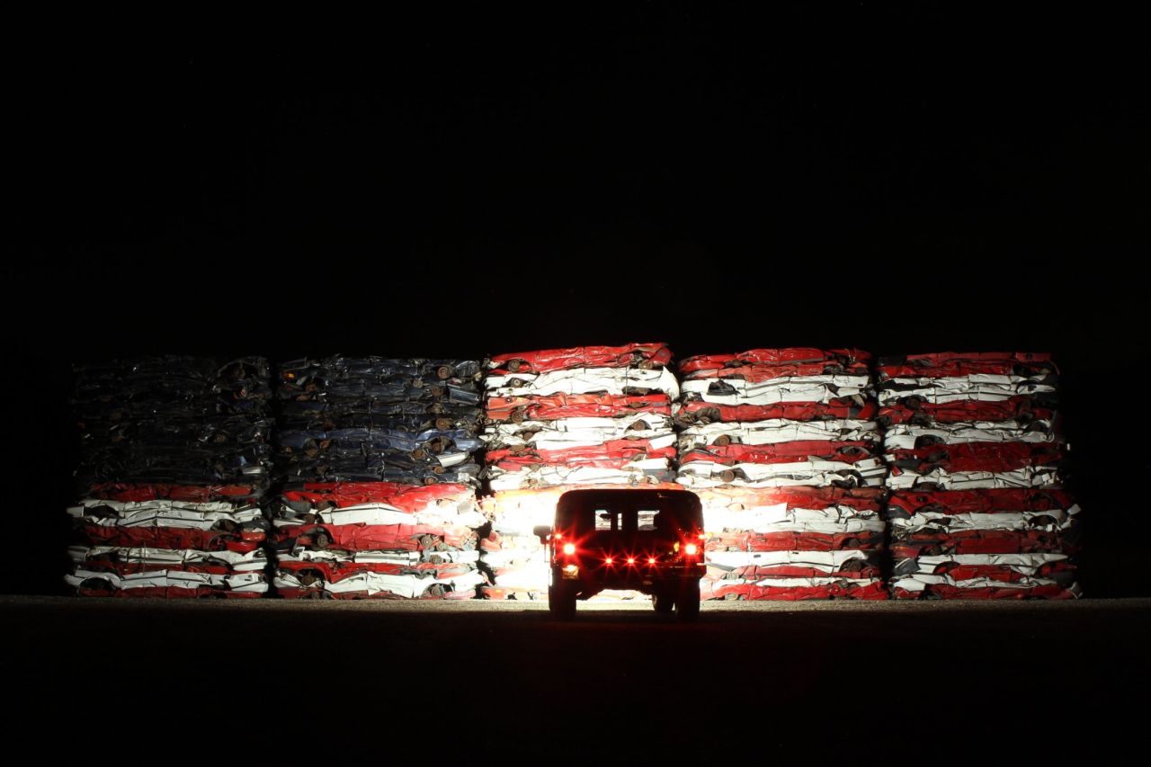 To show his patriotism, <a href="http://ireport.cnn.com/docs/DOC-999591">Razmik Nazaryan</a> crushed 108 cars to create this unique American Flag. It took him and his team over a year to complete the 75-foot-long creation.  