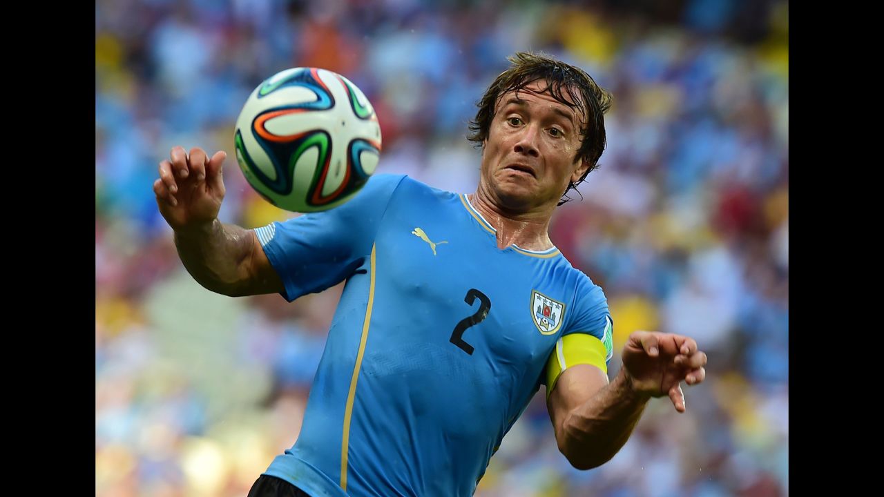 Uruguay defender Diego Lugano in action during the World Cup match against Costa Rica.