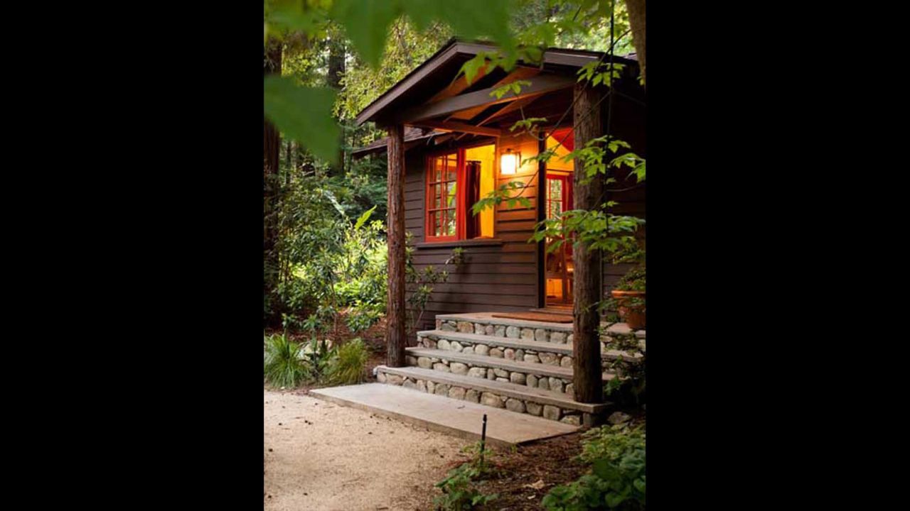 The lodge rooms, cabins and cottages at Glen Oaks in Big Sur all feature heated floors and rustic chic décor. 