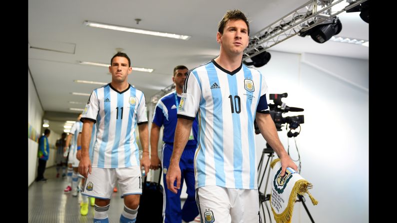  Argentina captain Lionel Messi prepares to lead the team out.