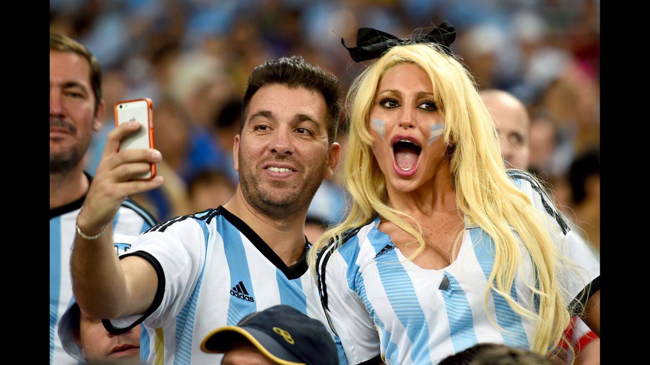   Argentina fans take a selfie ahead of the game. 