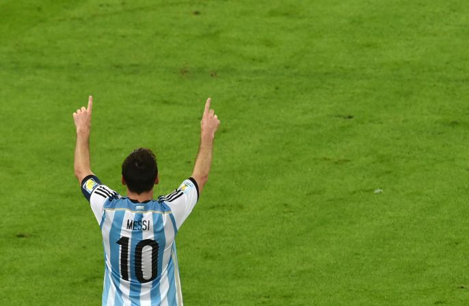 Argentina's captain, Lionel Messi, celebrates scoring his team's second goal against Bosnia-Herzegovina.