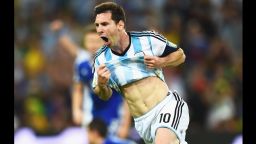 Lionel Messi of Argentina celebrates after scoring the team's second goal.