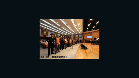 The sentenced people in a Urumqi courtroom. Photo from CCTV.