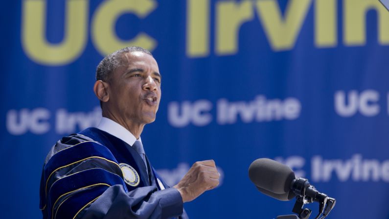 The president of the United States delivered the commencement address at University of California-Irvine on June 14. During the speech, <a href="index.php?page=&url=http%3A%2F%2Fpoliticalticker.blogs.cnn.com%2F2014%2F06%2F14%2Fclimate-change-deniers-serious-threat-to-future-obama-says%2F">he called lawmakers and pundits who deny manmade climate</a> change a "fairly serious threat to everybody's future." 
