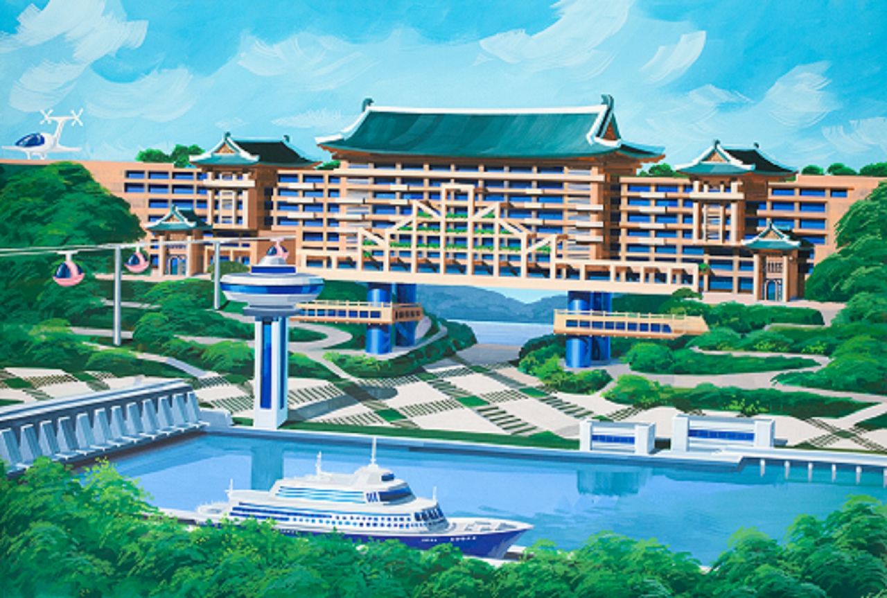 Some designs appear more rooted in reality than others, which take big leaps into what the architects believe may be possible in the future. <br /><br />This image above shows a hotel and gondola on the West Sea Barrage in the port city of Nampo, an area currently without major accommodation facilities.