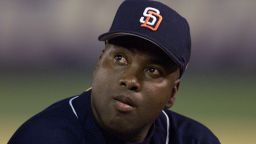 7 Oct 01: San Diego Padres outfielder Tony Gwynn watches a video tribute during his retirement ceremonies following his final game, versus the Colorado Rockies at Qualcomm Stadium in San Diego, California. DIGITAL IMAGE Mandatory Credit: Stephen Dunn/Allsport
