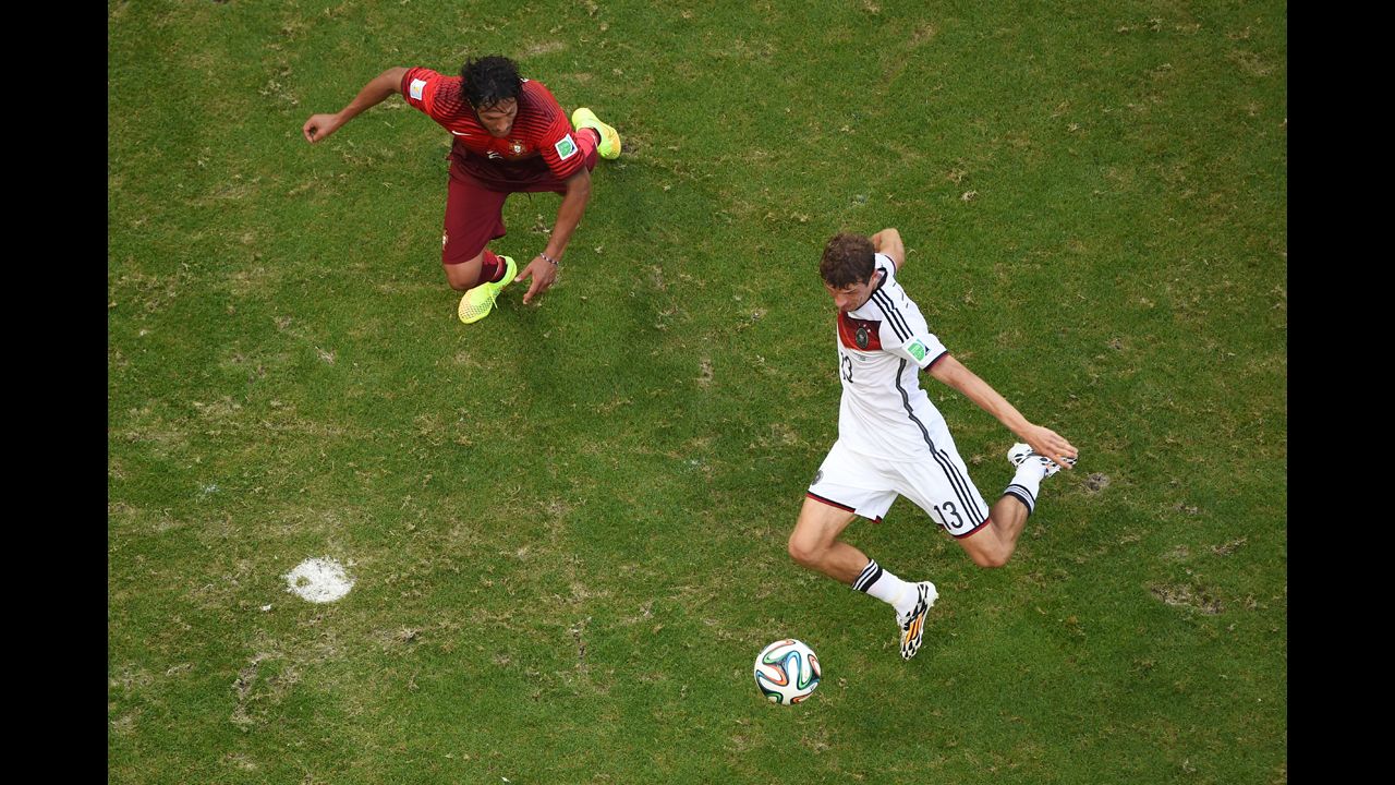 Mueller's second goal put Germany up 3-0 right before halftime in Salvador, Brazil.