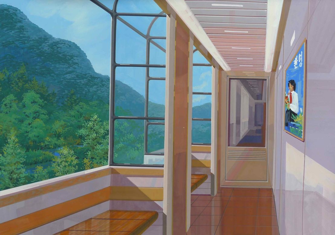 The interior of a train designed to enable holidaymakers to view the North Korean countryside.