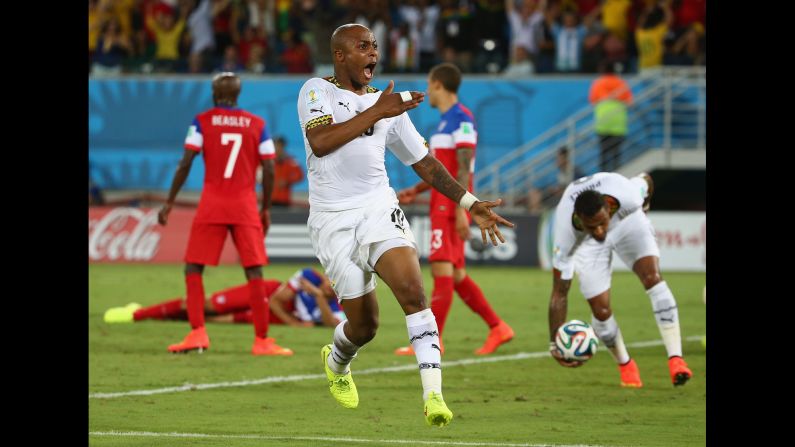 Andre Ayew of Ghana celebrates in the second half after tying the game at 1-1.