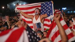 American fans celebrate on Copacabana beach in Rio after the United States beat Ghana 2-1.