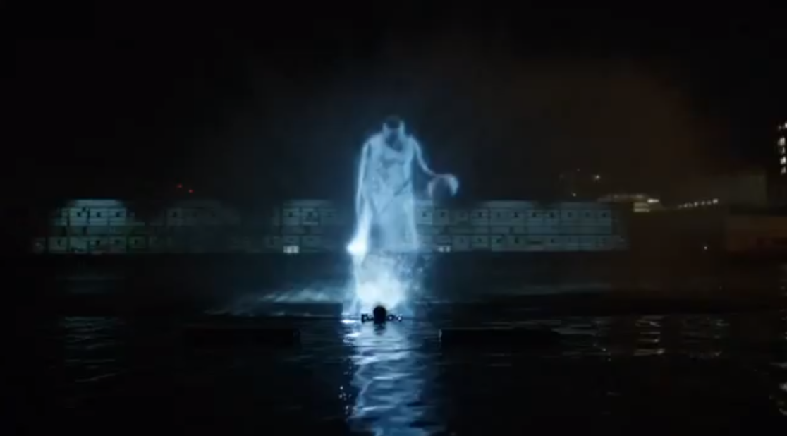 Using hydrotechnics and mist-based holographic projections, a 40-foot hologram of Carmelo Anthony was created in the Hudson River. 