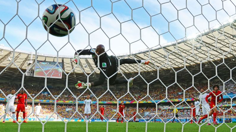 Marouane Fellaini of Belgium, far right, tied the game with a powerful header in the second half.