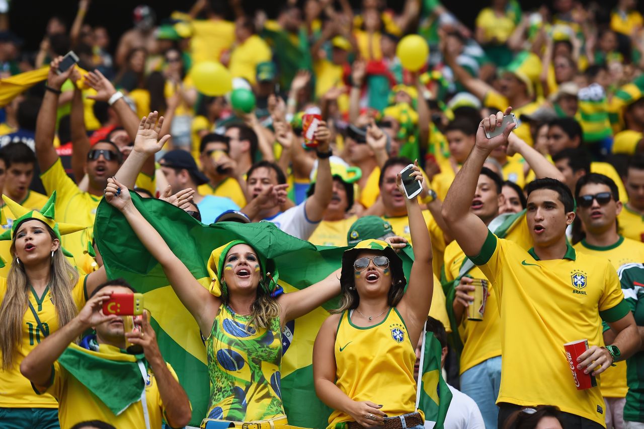 Brazil fans cheer prior to the match.