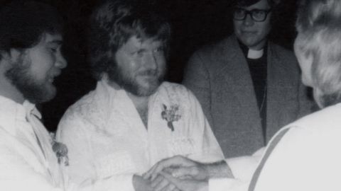 Adams (left) and Sullivan were one of six same-sex couples who were married in Boulder, Colorado, in 1975.
