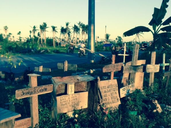 Tragic reminders of the deaths from the typhoon along road sides in the city are common place.  