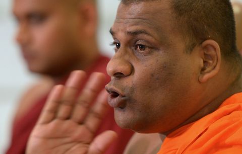 Buddhist monk Galaboda Aththe Gnanasara, the general secretary and public face of the ultra-nationalist Sinhalese Buddhist group Bodu Bala Sena, gave an inflammatory speech at a rally that preceded the violence. He is pictured here in 2013.